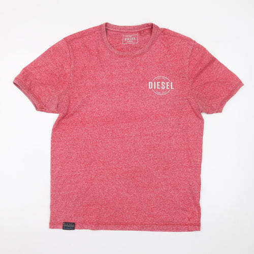 Diesel Men's Red Crew Neck Logo T-Shirt Size L Regular Fit