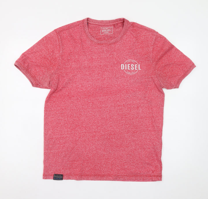 Diesel Men's Red Crew Neck Logo T-Shirt Size L Regular Fit