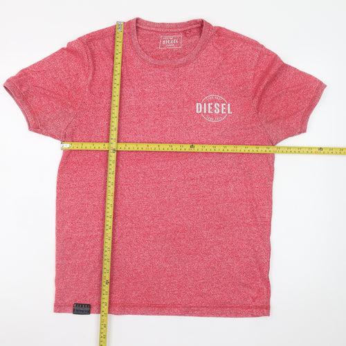 Diesel Men's Red Crew Neck Logo T-Shirt Size L Regular Fit