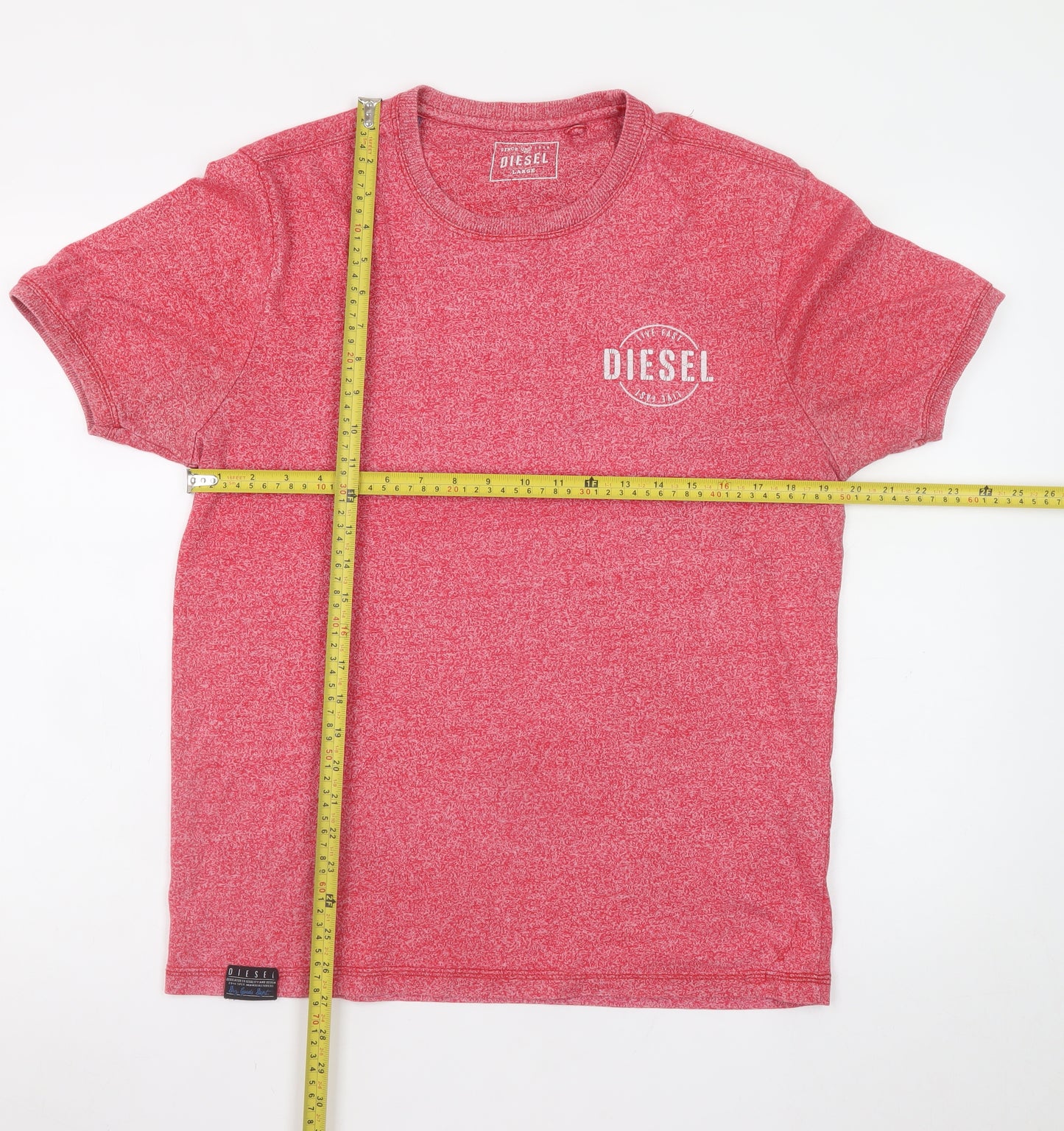 Diesel Men's Red Crew Neck Logo T-Shirt Size L Regular Fit