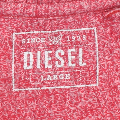 Diesel Men's Red Crew Neck Logo T-Shirt Size L Regular Fit