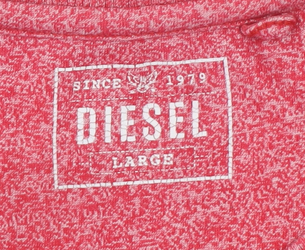 Diesel Men's Red Crew Neck Logo T-Shirt Size L Regular Fit