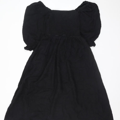 New Look Womens Black Size 8 Midi A-Line Puff Sleeve Dress