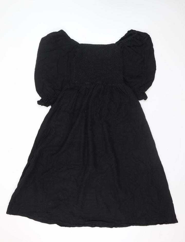 New Look Womens Black Size 8 Midi A-Line Puff Sleeve Dress