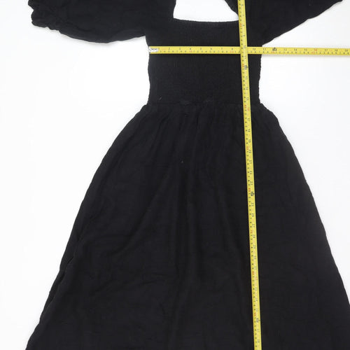 New Look Womens Black Size 8 Midi A-Line Puff Sleeve Dress
