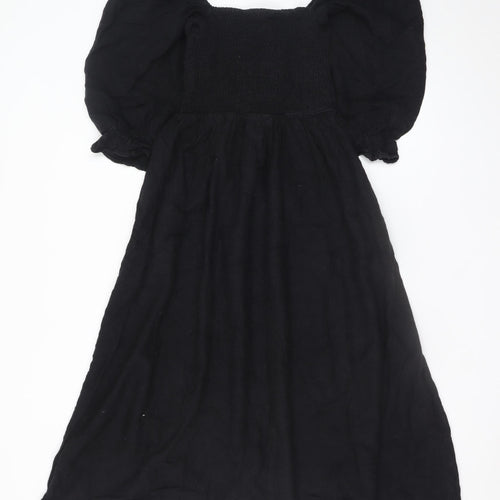 New Look Womens Black Size 8 Midi A-Line Puff Sleeve Dress