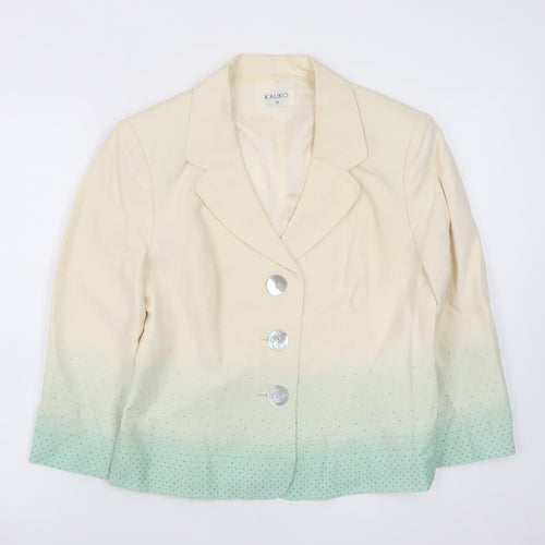 Kaliko Women Ivory Silk Linen Blazer Jacket Size 12 Three Button Tailored