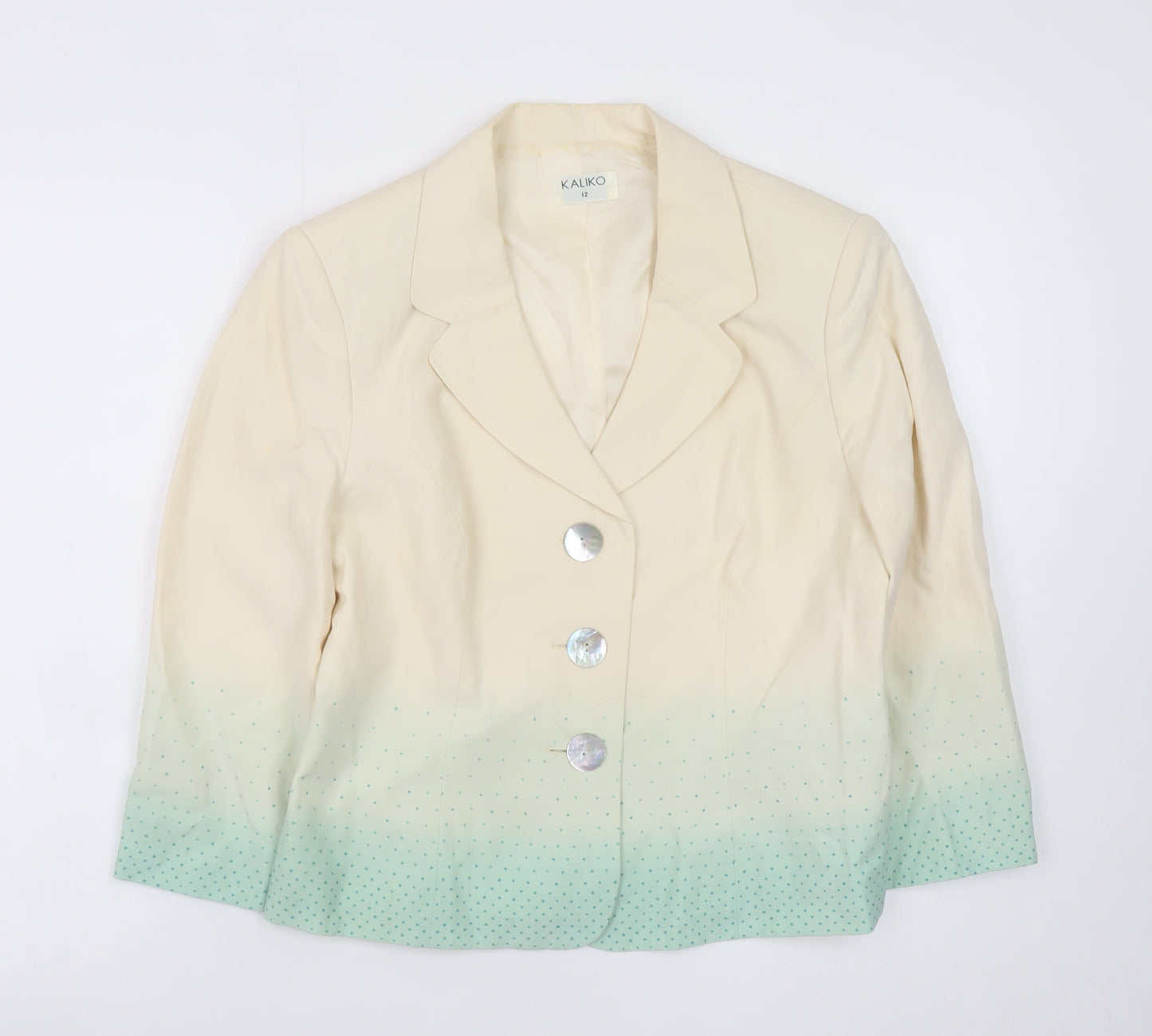 Kaliko Women Ivory Silk Linen Blazer Jacket Size 12 Three Button Tailored