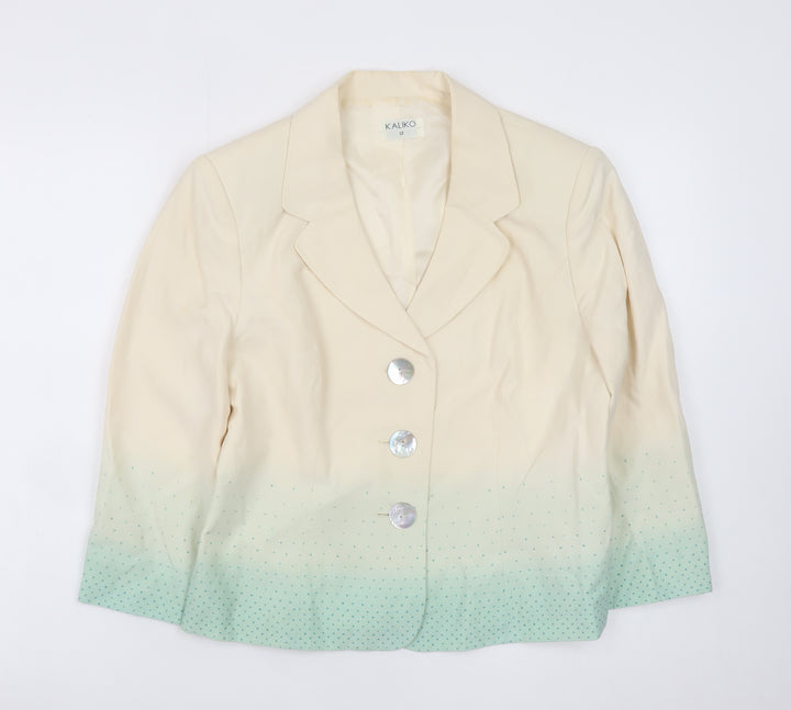 Kaliko Women Ivory Silk Linen Blazer Jacket Size 12 Three Button Tailored
