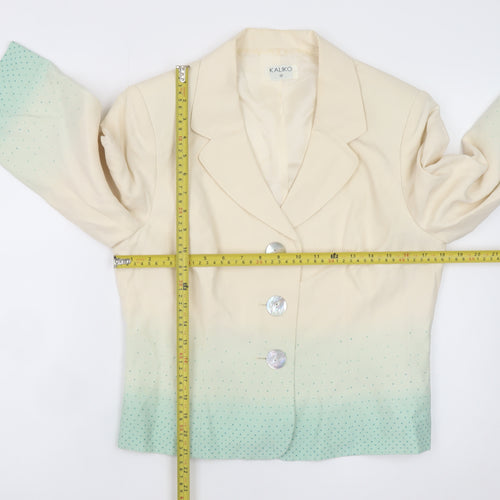 Kaliko Women Ivory Silk Linen Blazer Jacket Size 12 Three Button Tailored