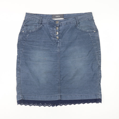Cecil Women Blue Denim Pencil Skirt Size 10 Casual Lace Hem