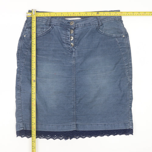 Cecil Women Blue Denim Pencil Skirt Size 10 Casual Lace Hem