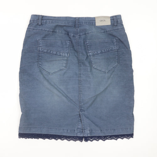 Cecil Women Blue Denim Pencil Skirt Size 10 Casual Lace Hem