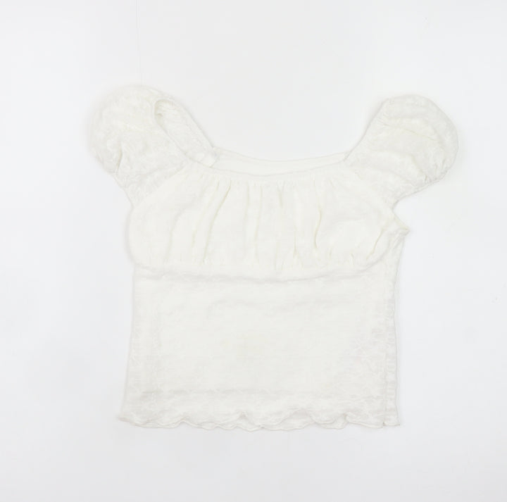 Primark Girls White Lace Puff Sleeve Camisole Blouse 9-10 Years