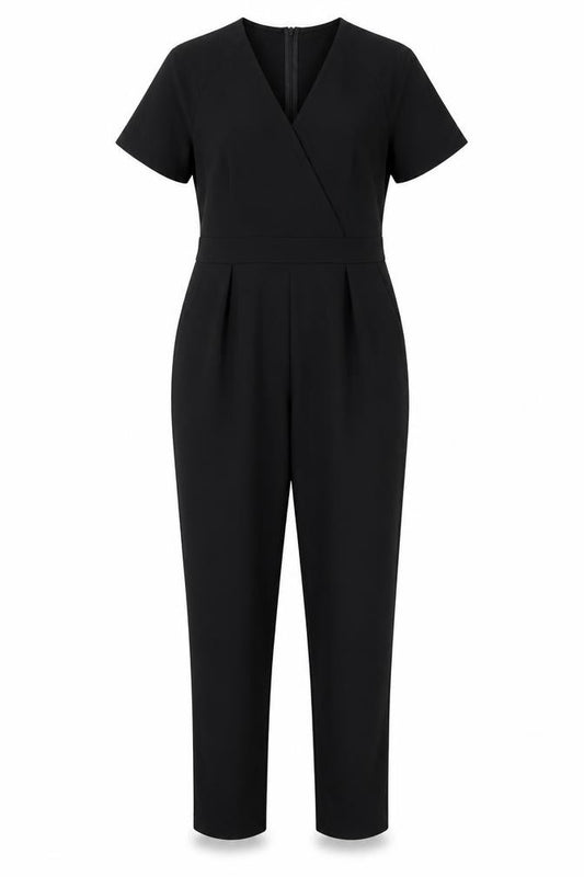 Amber Women Black XL Short Sleeve V-Neck Jumpsuit Classic Fit