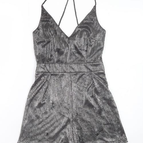 New Look Petite Silver Metallic Playsuit Women UK 6 Party Jumpsuit