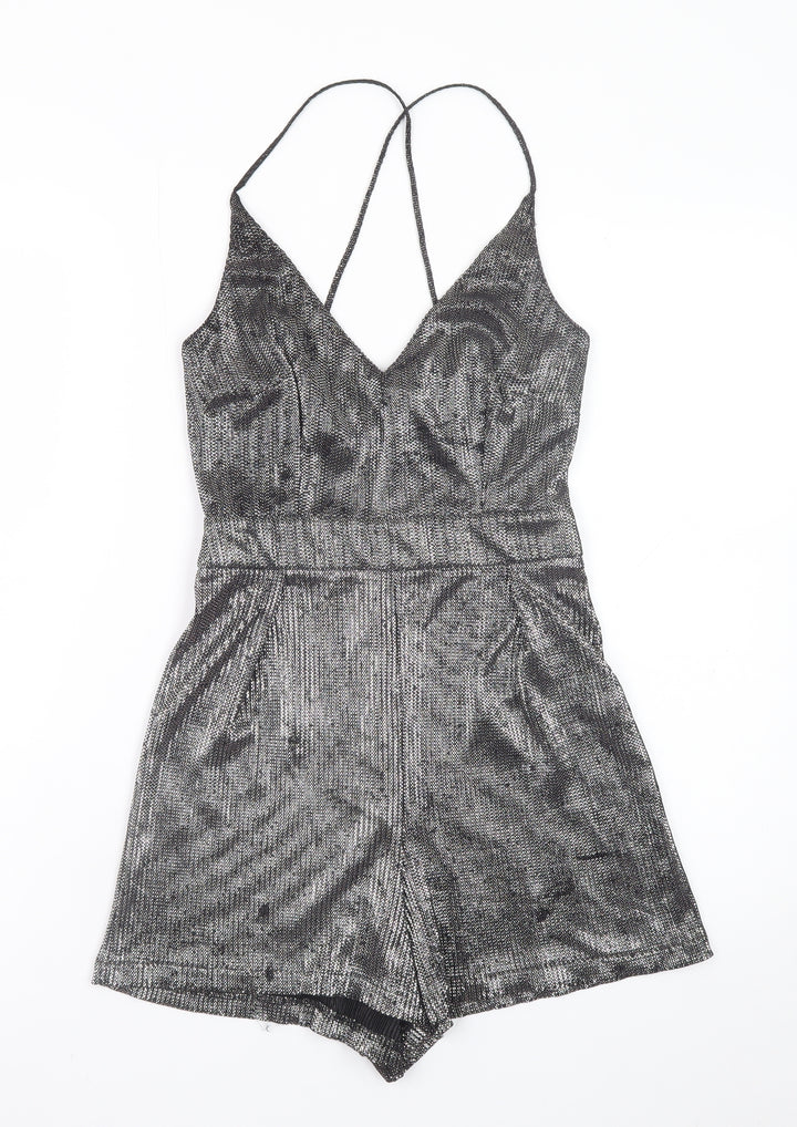 New Look Petite Silver Metallic Playsuit Women UK 6 Party Jumpsuit