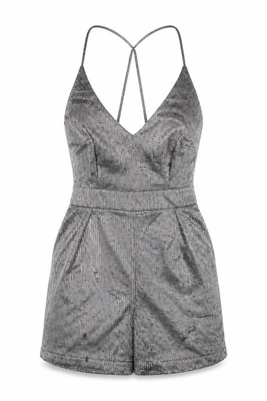 New Look Petite Silver Metallic Playsuit Women UK 6 Party Jumpsuit
