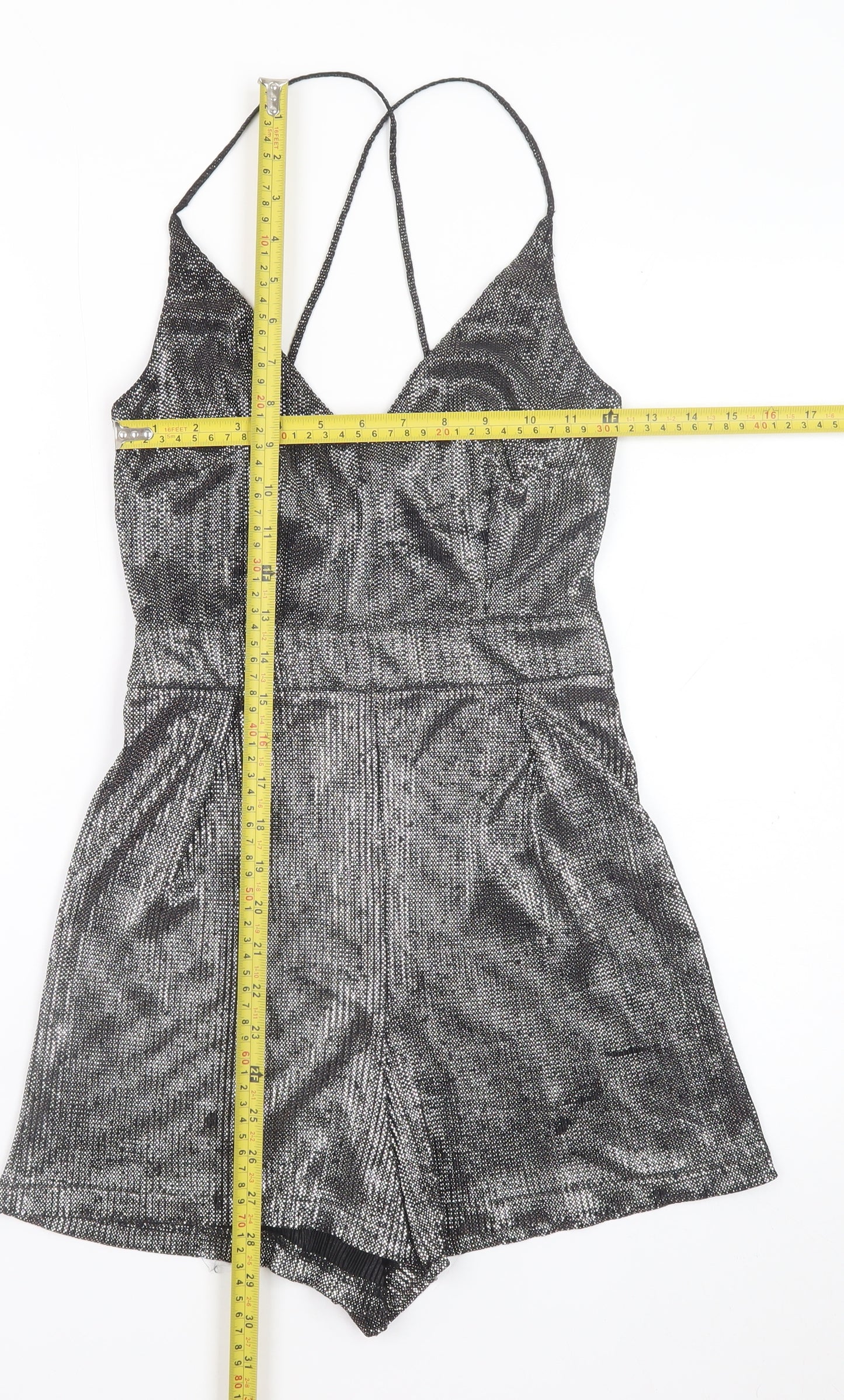 New Look Petite Silver Metallic Playsuit Women UK 6 Party Jumpsuit