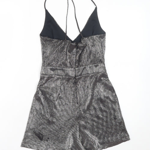 New Look Petite Silver Metallic Playsuit Women UK 6 Party Jumpsuit