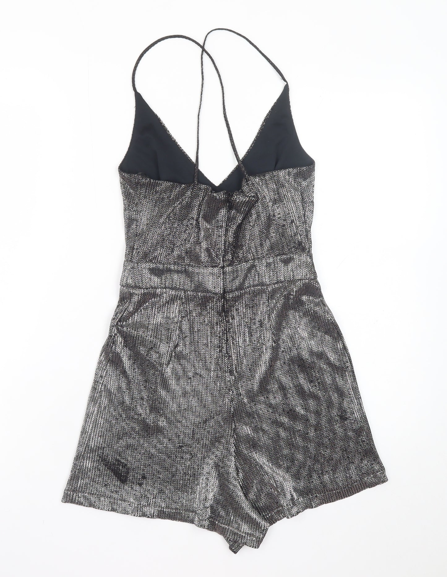 New Look Petite Silver Metallic Playsuit Women UK 6 Party Jumpsuit