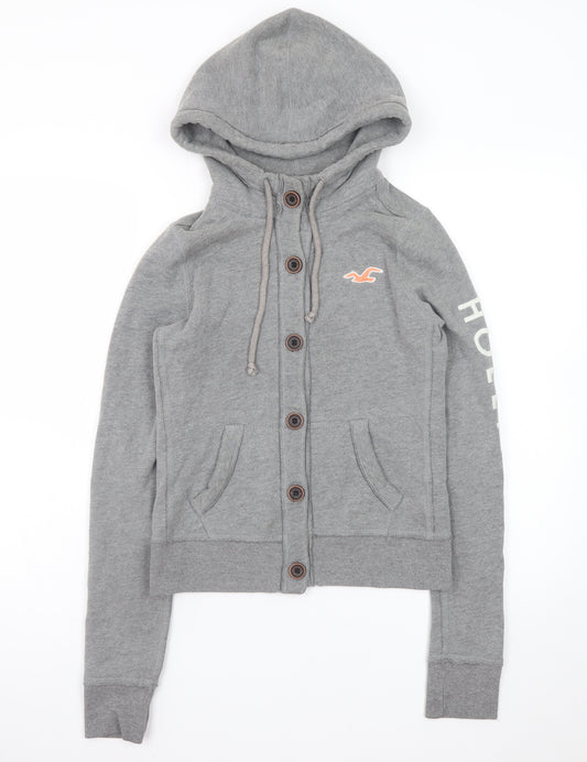 Hollister Womens Grey Button Up Hoodie Sweatshirt Size S