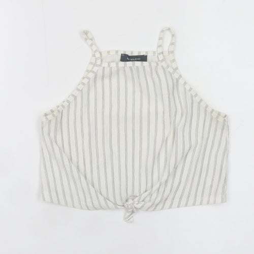 Primark Women’s White Striped Cropped Tie Halter Cotton Tank Top XS