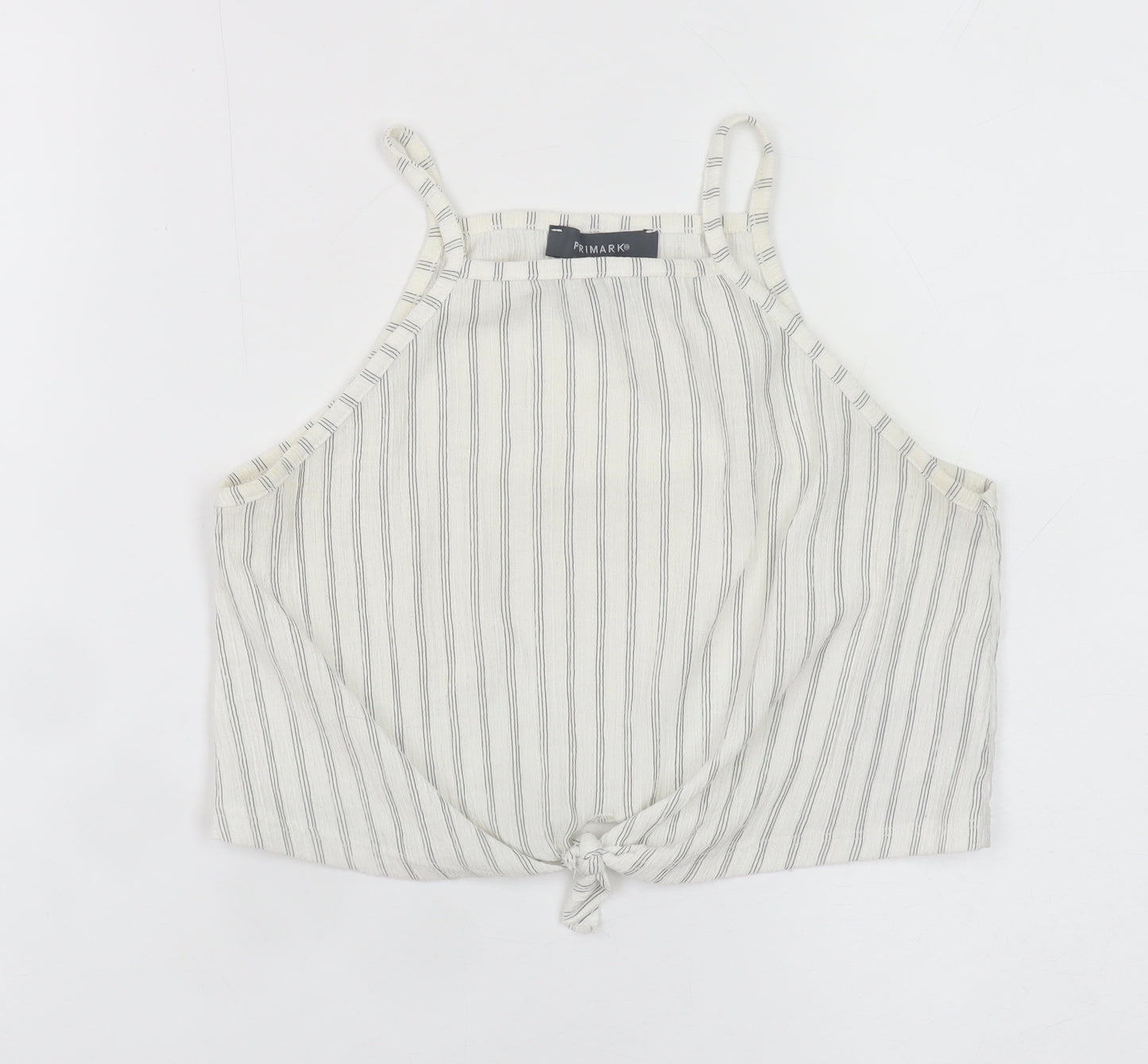 Primark Women’s White Striped Cropped Tie Halter Cotton Tank Top XS