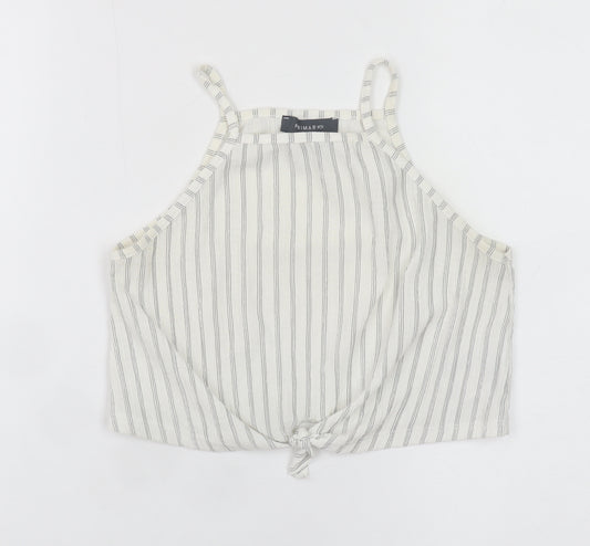 Primark Women’s White Striped Cropped Tie Halter Cotton Tank Top XS