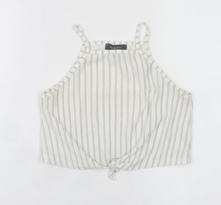 Primark Women’s White Striped Cropped Tie Halter Cotton Tank Top XS