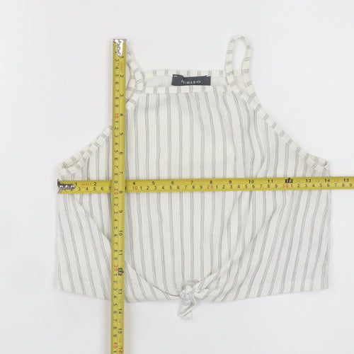 Primark Women’s White Striped Cropped Tie Halter Cotton Tank Top XS