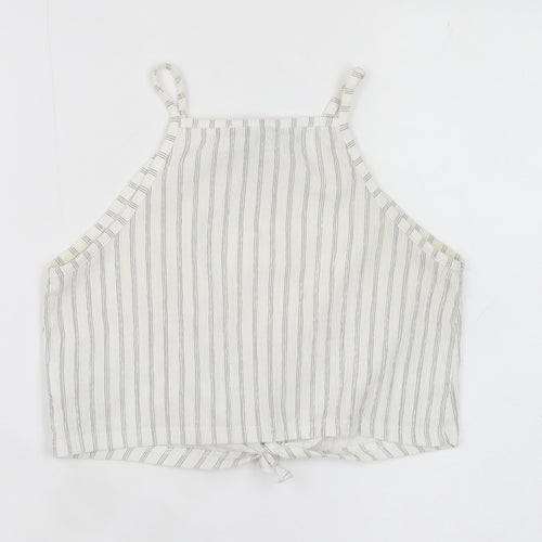 Primark Women’s White Striped Cropped Tie Halter Cotton Tank Top XS