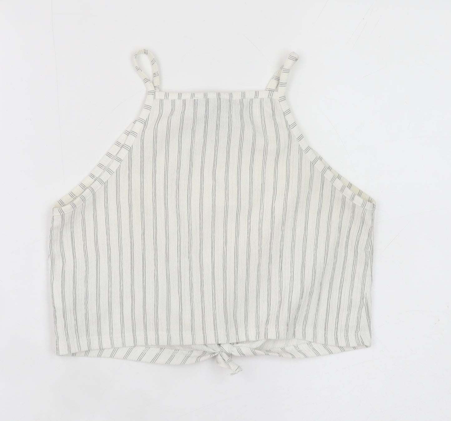 Primark Women’s White Striped Cropped Tie Halter Cotton Tank Top XS