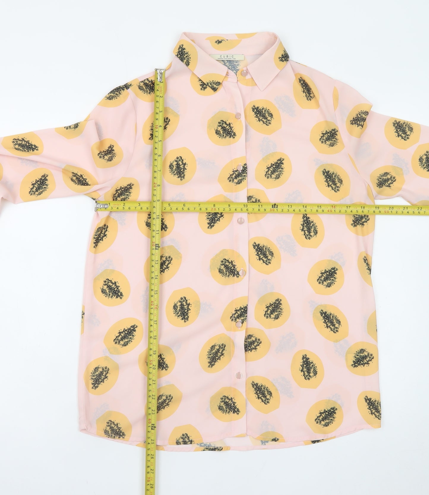 Cubic Womens Pink Polka Dot Button-Up Shirt Size S
