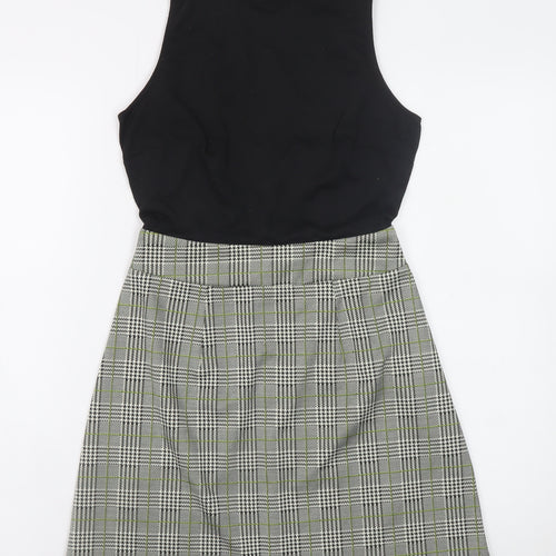 AX Paris Women Black Check Shift Dress Size 8 Sleeveless High Neck