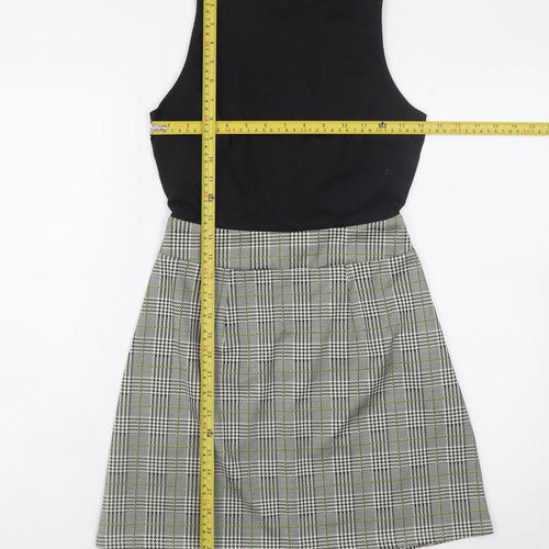 AX Paris Women Black Check Shift Dress Size 8 Sleeveless High Neck