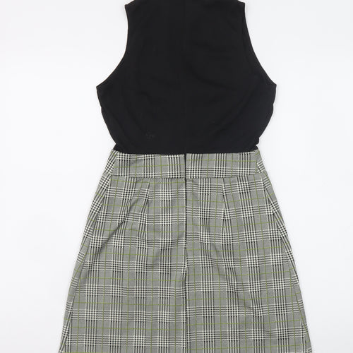 AX Paris Women Black Check Shift Dress Size 8 Sleeveless High Neck