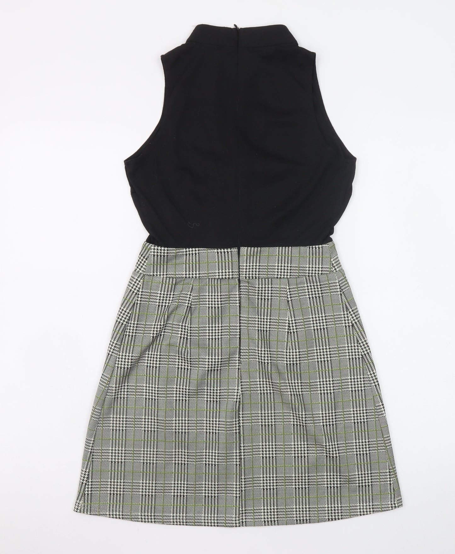AX Paris Women Black Check Shift Dress Size 8 Sleeveless High Neck