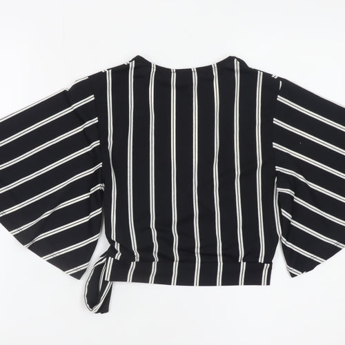 New Look Women's Black Striped Wrap Blouse Size 8 Kimono Sleeve
