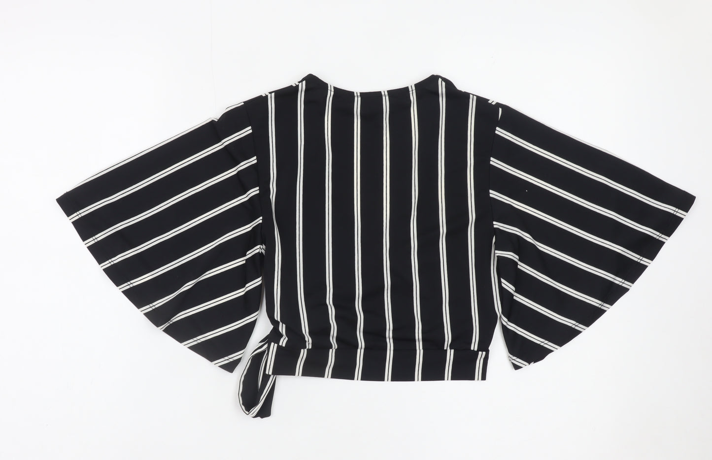 New Look Women's Black Striped Wrap Blouse Size 8 Kimono Sleeve
