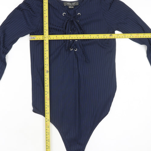Primark Womens Blue Lace Up Bodysuit Top Size 8 Long Sleeve