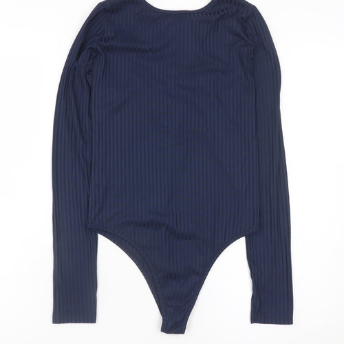 Primark Womens Blue Lace Up Bodysuit Top Size 8 Long Sleeve