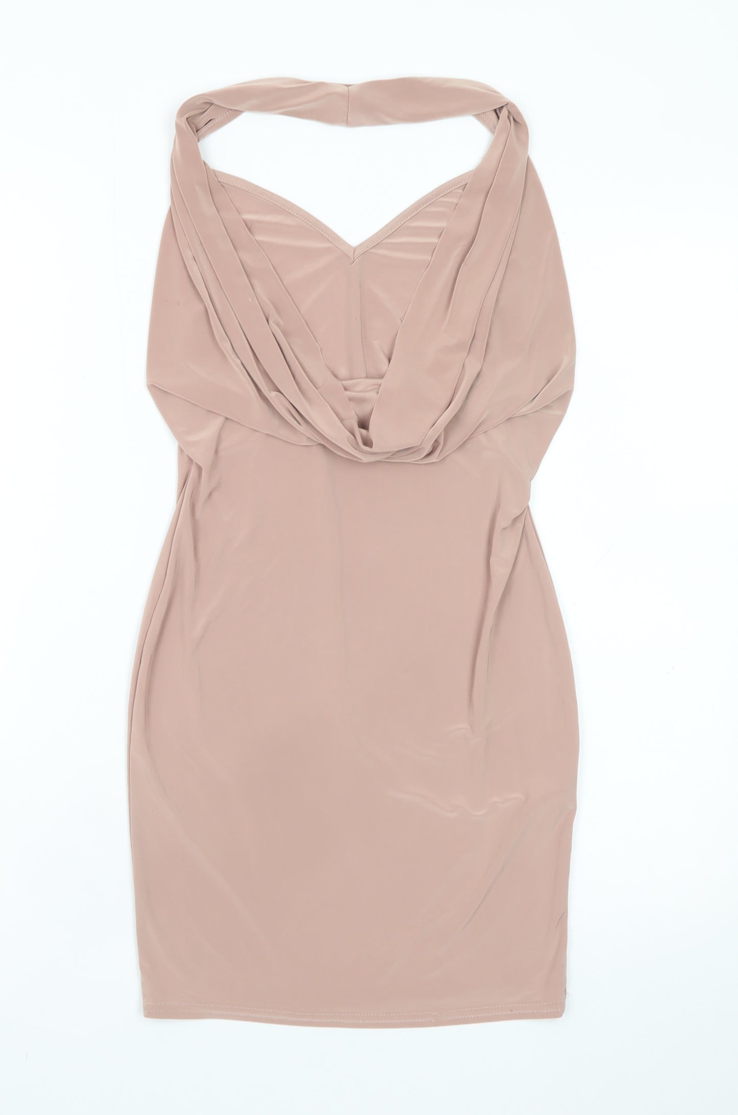 Boohoo Women Beige Bodycon Cowl Neck Sleeveless Short Dress Size 10