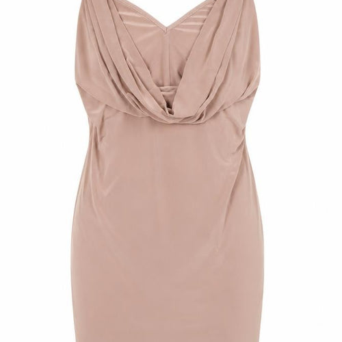 Boohoo Women Beige Bodycon Cowl Neck Sleeveless Short Dress Size 10