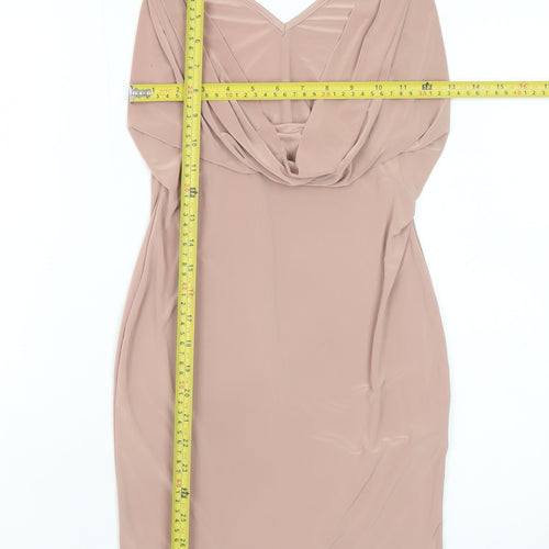 Boohoo Women Beige Bodycon Cowl Neck Sleeveless Short Dress Size 10