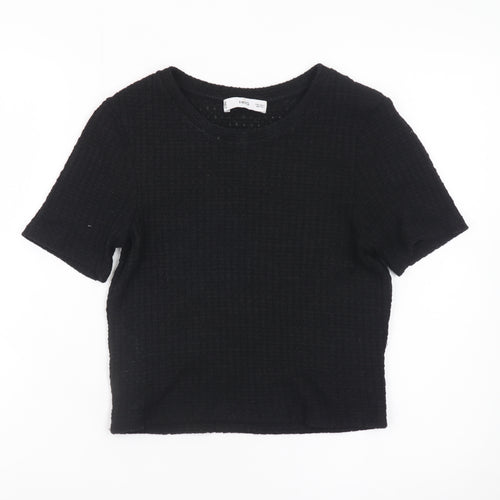 MNG Women's Black Cropped Knit T-Shirt Size S Short Sleeve