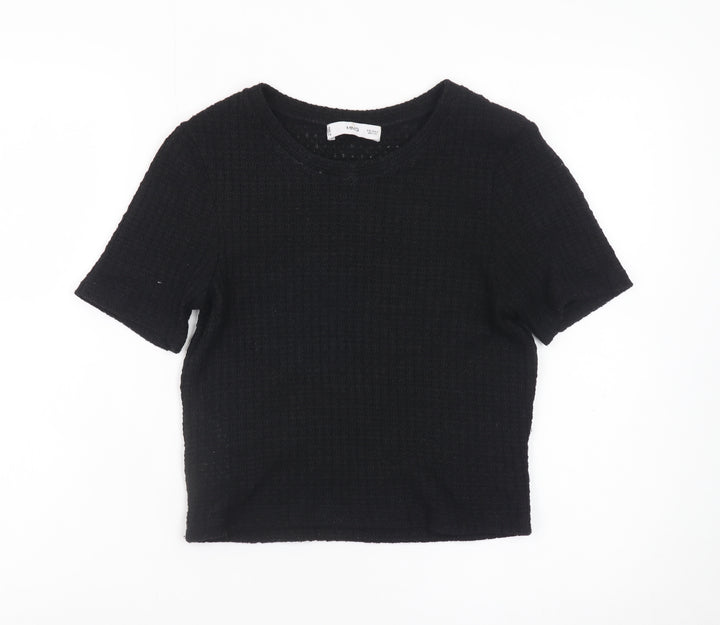 MNG Women's Black Cropped Knit T-Shirt Size S Short Sleeve