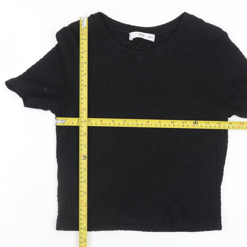MNG Women's Black Cropped Knit T-Shirt Size S Short Sleeve