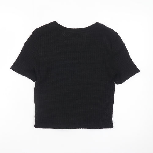 MNG Women's Black Cropped Knit T-Shirt Size S Short Sleeve
