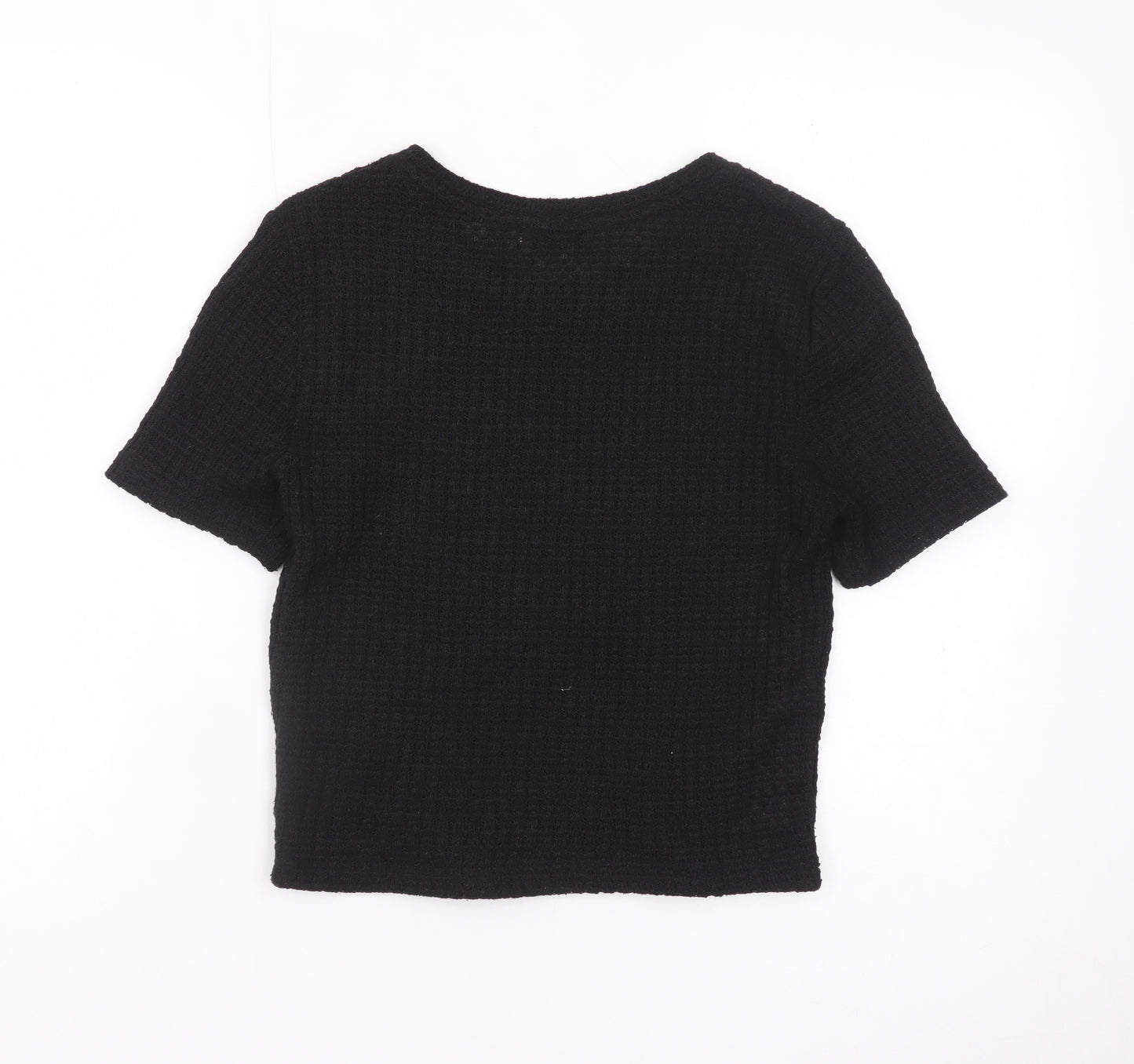 MNG Women's Black Cropped Knit T-Shirt Size S Short Sleeve